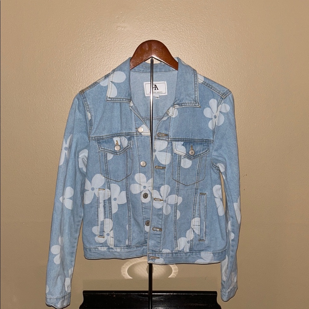 Light Blue Floral Print Denim Jacket - Flying Angel